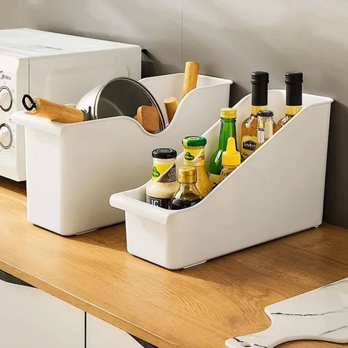Miniatura 6 de Organizador y almacenamiento de armario de cocina, estante de plástico para botellas de especias, estante con ruedas, organizador de despensa, cesta