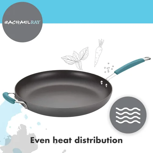 Miniatura 2 de Rachael Ray Cucina - Sartén antiadherente con mango auxiliar y proceso de anodizado duro., 14", azul/gris(Gray with Blue Handles)