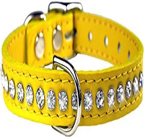 Miniatura 101 de Collar de perro de cuero y cristales de OmniPet Signature, cuero de grano de violeta africana de avestruz, se ajusta a un tamaño de cuello de 6"-8