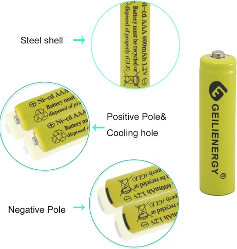 Miniatura 3 de NiCd AAA 1.2V 600mAh Triple A baterías recargables para luz solar lámpara solar luz jardín (12 PCS)