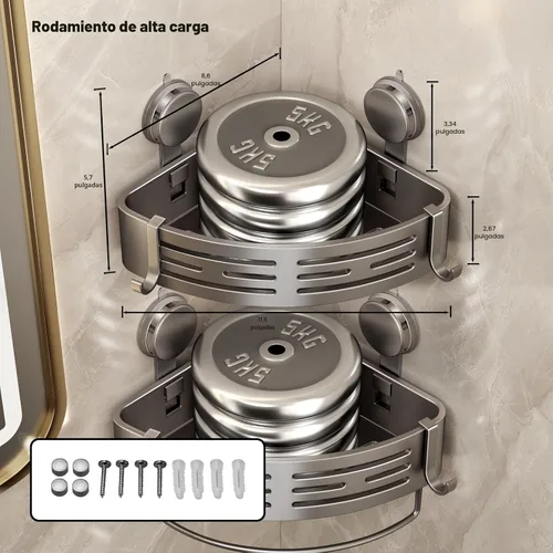 Miniatura 6 de VOLPONE Organizador de Ducha Esquinero con Ventosa Estante de Ducha Esquinero Sin Perforaciones Organizador de Ducha para Baño Estante