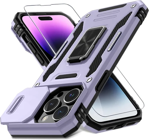 Miniatura 408 de DEERLAMN Funda para iPhone Xs Max con funda deslizante para cámara + protector de pantalla, soporte giratorio de anillo de grado militar a prueba