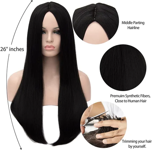 Miniatura 3 de Kalyss Peluca larga recta importada resistente al calor, de yaki sintético. Peluca de pelo para Cosplay.
