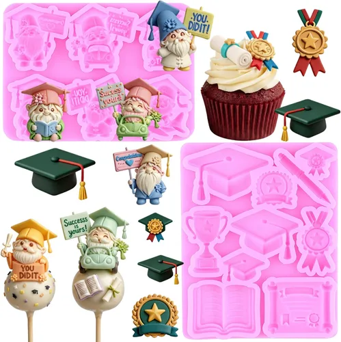 Miniatura 14 de ZiXiang Molde de silicona para graduación, tapa de doctorado, moldes de silicona para diploma, molde de fondant para graduados, moldes para dulces