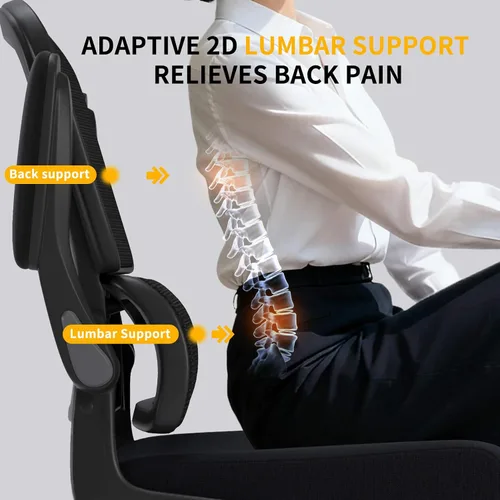 Miniatura 5 de Logicfox Silla de oficina ergonómica con soporte lumbar 2D adaptable y brazos abatibles, silla de escritorio de malla transpirable para aliviar