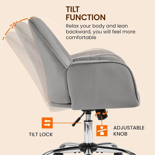 Miniatura 6 de Yaheetech Boucle - Silla de tocador de escritorio con respaldo, cómoda silla rodante de oficina con ruedas, ergonómica, altura ajustable, giratoria