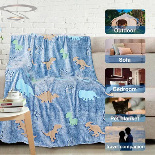 Miniatura 6 de TEHALK Mantas de bebé personalizadas para niños, manta de dinosaurio para niños, manta que brilla en la oscuridad para niños, manta para niños