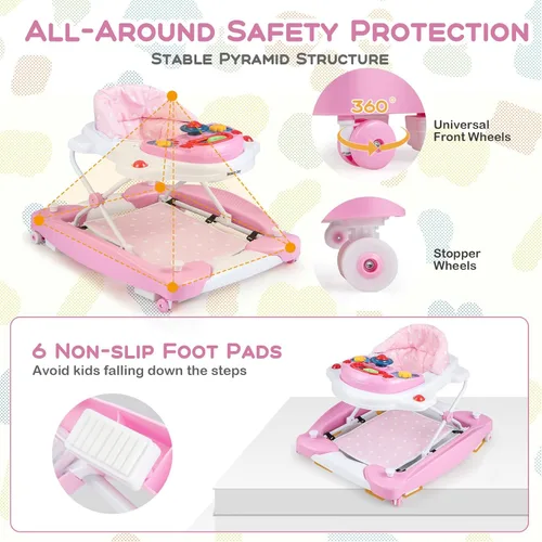 Miniatura 4 de BABY JOY Andador de bebé 6 en 1, andador de bebé plegable con ruedas, altura ajustable, música, luces, modo saltador y mecedora, andadores de bebé
