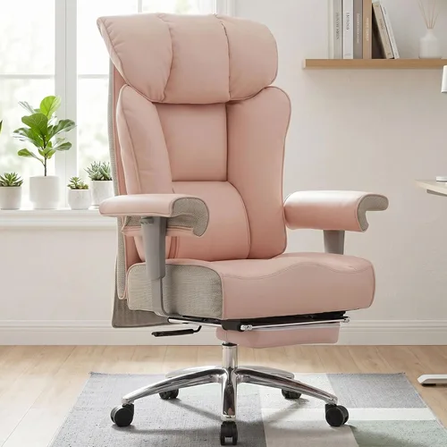 Miniatura 9 de Efomao Silla de oficina grande y alta con reposapiés, silla ejecutiva de respaldo alto de 450 libras con cojín de resorte, tapicería de piel Blanco