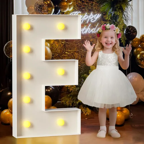 Mixifox Letras E de marquesina de 3 pies, letras grandes iluminadas de 3 pies de alto con luces, letra grande para boda, compromiso, graduación,