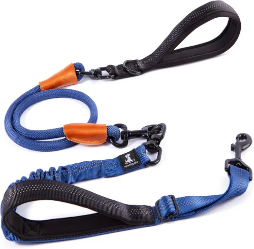 Miniatura 21 de Correa doble premium para dos perros, absorción de golpes, antitirón, doble correa para razas medianas y grandes con accesorio de correa doble