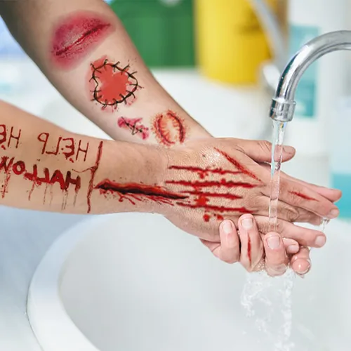 Miniatura 5 de 265 piezas de 40 hojas de tatuajes temporales de cicatrices falsas, de terror, realista, para heridas, maquillaje de cara y cuerpo, calcomanías