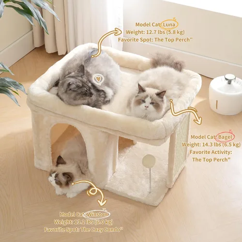 Miniatura 6 de Heybly Árbol para gatos, torre para gatos de 14 pulgadas con cama de percha grande y condominio para gatos de interior para adultos grandes, casa