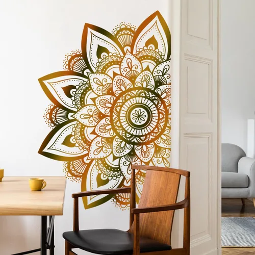 Miniatura 2 de Runtoo Calcomanía de pared con diseño de mandala grande, diseño de flores bohemias, para sala de estar, dormitorio, cabecero, yoga, decoración