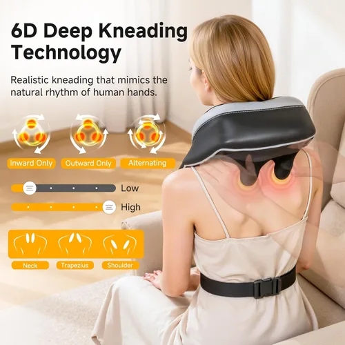 Miniatura 3 de 6D Masajeador de Cuello para Alivio del Dolor de Tejido Profundo, Masajeador Shiatsu de Amasamiento para Cuello y Hombro con Calor, Masajeador