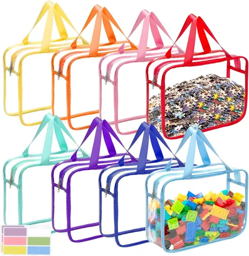 Paquete de 8 bolsas grandes de almacenamiento de juguetes de 8 colores con cremallera y etiquetas, bolsas organizadoras de juguetes impermeables de