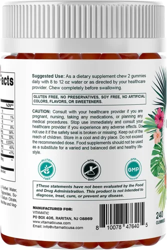 Miniatura 9 de Vitamatic Gomitas de colágeno hidrolizado con vitamina C, zinc y biotina, 200 mg - Apoyo para la piel saludable - 240 gomitas
