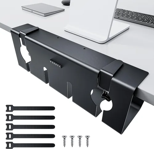 Miniatura 13 de NODOCA Bandeja de gestión de cables para debajo del escritorio sin perforación, gestión de cables de 14'', abrazadera sin perforaciones, bandeja