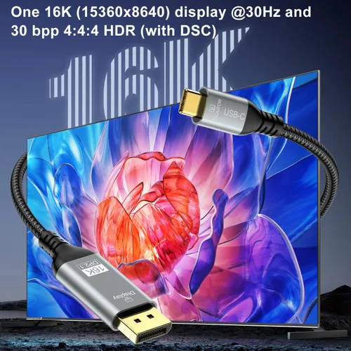 Miniatura 2 de Cable Angusplay USB C a DisplayPort 2.1, cable Thunderbolt 4/3 a Display Port, cables USB C a dp de 40Gbps compatible con 16k@30Hz, soporte 8K@120Hz