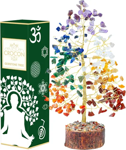 Miniatura 40 de Crocon Árbol de la vida de cristal de cuarzo transparente, chakra para energía positiva, decoración de Feng Shui, árbol bonsái de dinero con piedras