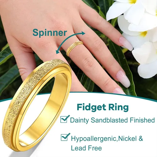 Miniatura 4 de Supcare Anillos antiestrés para mujer de 4/6/0.315 in para la ansiedad, anillo de pulgar con chorro de arena, regalo para mujeres, talla 7-14