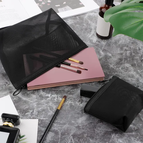 Miniatura 4 de Bolsa de cosméticos de malla de 3 piezas de Boao, bolsa de maquillaje de malla con bolsa con cremallera, artículos de aseo de viaje para organizador