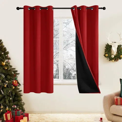 Miniatura 12 de Deconovo Cortinas 100% opacas, cortinas de ventana con aislamiento térmico, paneles reductores de ruido, cortinas de forro negro, con ojales