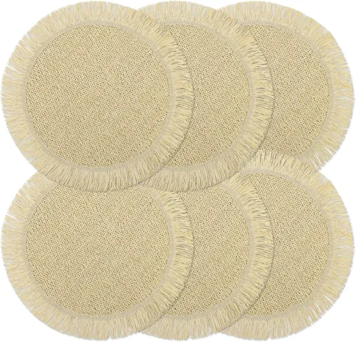 fanquare Juego de 6 manteles individuales redondos de papel bohemios de 15 pulgadas, manteles individuales trenzados para el hogar, café o eventos,