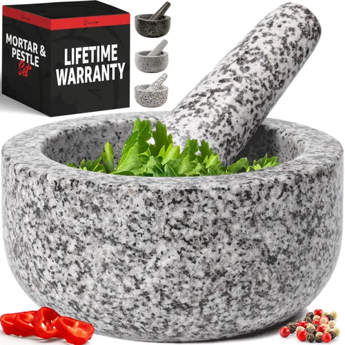 Miniatura 10 de Priority Chef Juego de mortero y mortero de granito natural extra grande de servicio pesado, 4 tazas, tallado a mano, haz guacamole fresco, salsa