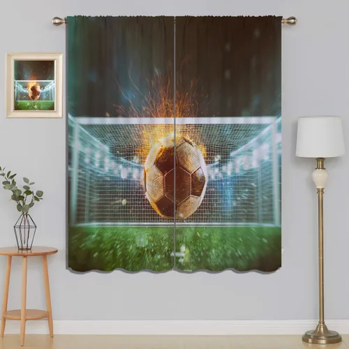 Miniatura 17 de Cortinas opacas de fútbol para niños y niñas, decoración de oscurecimiento de habitación, defensor en deslizamiento, intentos de detener una bola