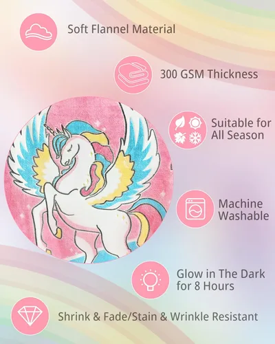 Miniatura 5 de Manta de unicornio que brilla en la oscuridad, regalos de unicornio para niñas de 2, 3, 4, 5, 6, 7, 8, 9, 10 años, manta de unicornio rosa suave
