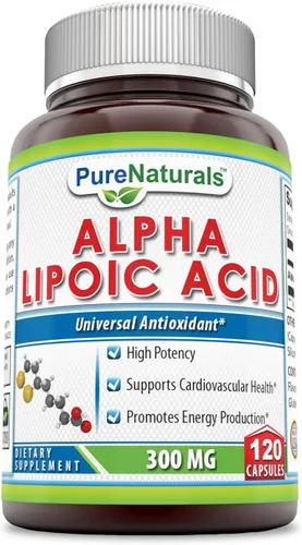 Pure Naturals Cápsulas de ácido alfa lipoico de 300 mg, 120 unidades *Apoya la salud cardiovascular y la producción de energía*