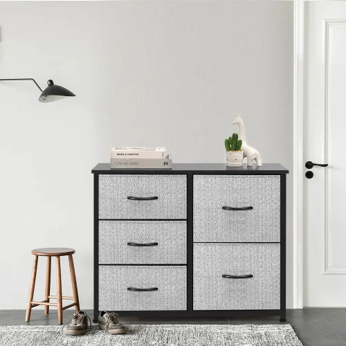 Miniatura 2 de Mueble de almacenamiento para tocador, grande, organizador de pie para dormitorio, oficina, sala de estar y armario, 5 cajones extraíbles de tela
