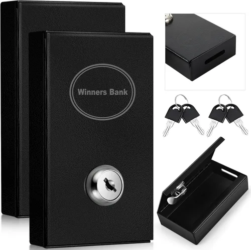 Reallnaive Paquete de 2 cajas de metal portátiles para jugadores, caja de dinero de casino con 2 llaves, tamaño de bolsillo, caja fuerte para Negro