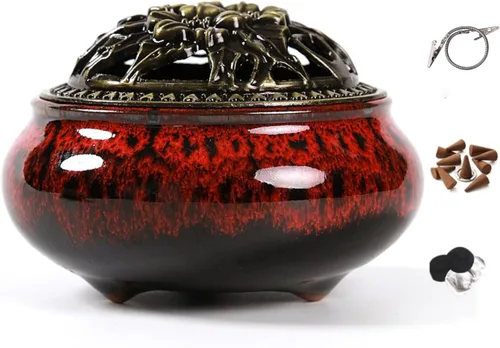 Miniatura 9 de Censer - Quemador de incienso azul cielo con soporte para varillas de incienso de calabaza - Incensario de porcelana para carbón para uso con resina
