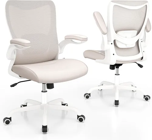 Miniatura 7 de MUXX.STIL Silla de oficina, silla de escritorio ergonómica de piel sintética con soporte lumbar ajustable y reposabrazos abatible, silla de Crema