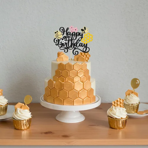 Miniatura 7 de 1 paquete de adorno para pastel de feliz día de la abeja, abejorro feliz cumpleaños, decoración de pastel para temática de abejas, baby shower