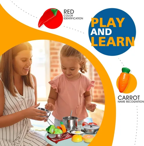 Miniatura 4 de Juego de 28 juguetes de cocina de simulación, juego de cocina con utensilios de cocina de acero inoxidable y accesorios para niños pequeños y niñas
