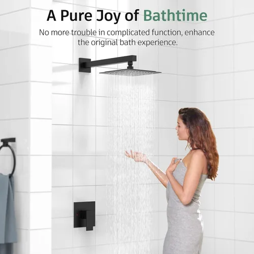 Miniatura 2 de SunCleanse Juego de grifo de ducha color negro mate con válvula, sistema de ducha de baño que incluye cabezal de ducha de acero inoxidable y brazo