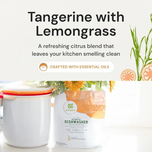 Miniatura 6 de Grab Green Cápsulas de detergente automático para lavavajillas, 132 unidades, aroma a hierba de limón mandarina, a base de plantas y minerales