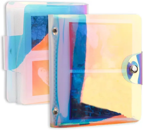 Miniatura 6 de Paquete de 2 mini álbumes de fotos holográficos de 64 bolsillos, soporte portátil para tarjetas fotográficas Kpop para Fujifilm Instax Mini