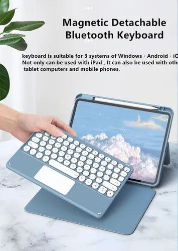 Miniatura 7 de Funda con teclado para iPad mini6 con panel táctil horizontal o vertical, magnética, desmontable, teclado BT transparente para iPad Mini 6ª Azul