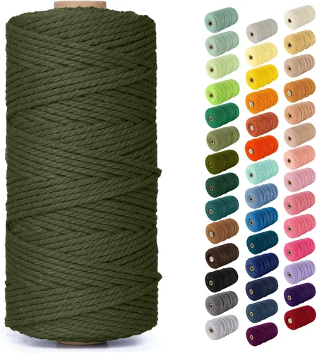 Miniatura 121 de Nook Theory - Cuerda de macramé de 3 mm, 220 yardas de cuerda de algodón, hilo de 4 mm y 5 mm, cuerda para manualidades, perfecta para colgantes