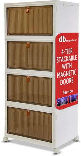 Quik Box Sport - Organizador de almacenamiento apilable de 4 niveles, contenedores plegables de capacidad de 24 galones con puertas magnéticas,