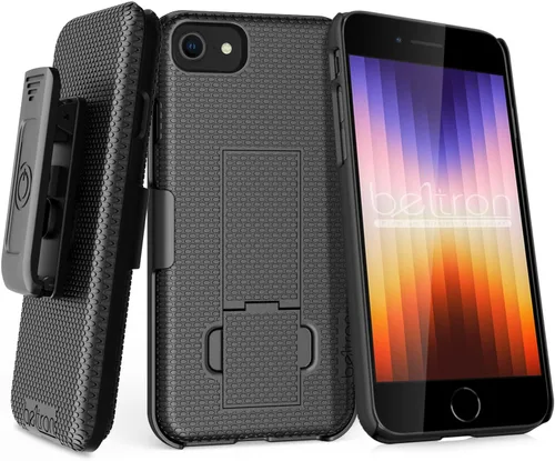 Miniatura 9 de BELTRON Funda para iPhone 7/8/SE 2020/SE 2022, funda de agarre de goma súper delgada y funda de clip giratorio para cinturón combinado con soporte