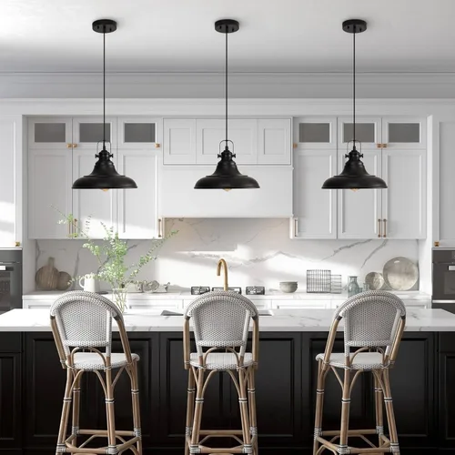 Miniatura 5 de Iluminación Colgante Negra para Isla de Cocina, Luces Colgantes de Granja en Negro Mate para Isla de Cocina, Accesorios de Iluminación Colgante