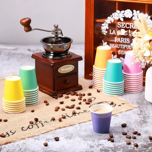 Miniatura 5 de Sawysine 300 tazas desechables de papel pastel de 5 onzas, tazas de enjuague bucal de colores, mini taza gruesa y resistente a fugas para agua