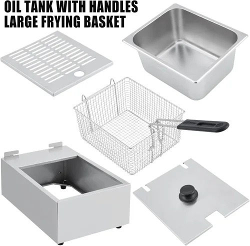Miniatura 4 de GarveeHome Freidora comercial – Capacidad de 12 litros, 1800 W, 110 V, tanque único para papas fritas, freidora eléctrica de encimera