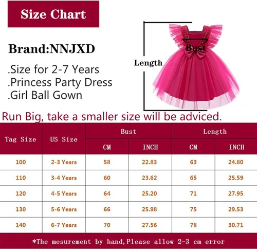Miniatura 2 de NNJXD Vestido de princesa para niña, vestido de tul para fiesta de boda