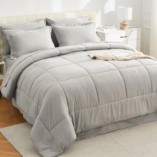 Miniatura 18 de EMME Bed-in-A-Bag - Juego de edredón de 5 piezas para cama Twin de microfibra cepillada y relleno de plumón sintético, suave y cómodo, lavable a 01